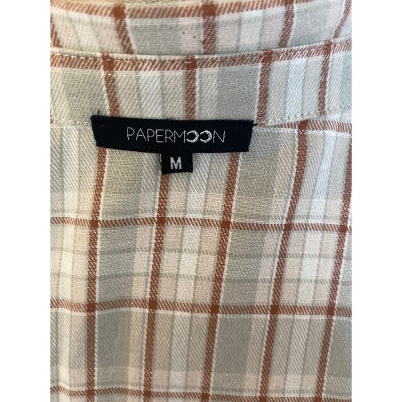 New! Papermoon Woman's Blue Plaid Flannel Button Down Long sleeve Medium - Picture 6 of 7